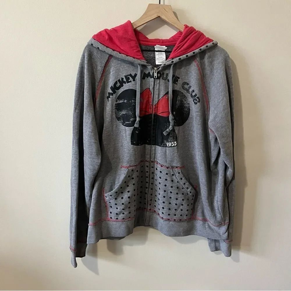 Disney Mickey Mouse Club Hooded Full Zip Size 2X Minnie Dots Disney Store